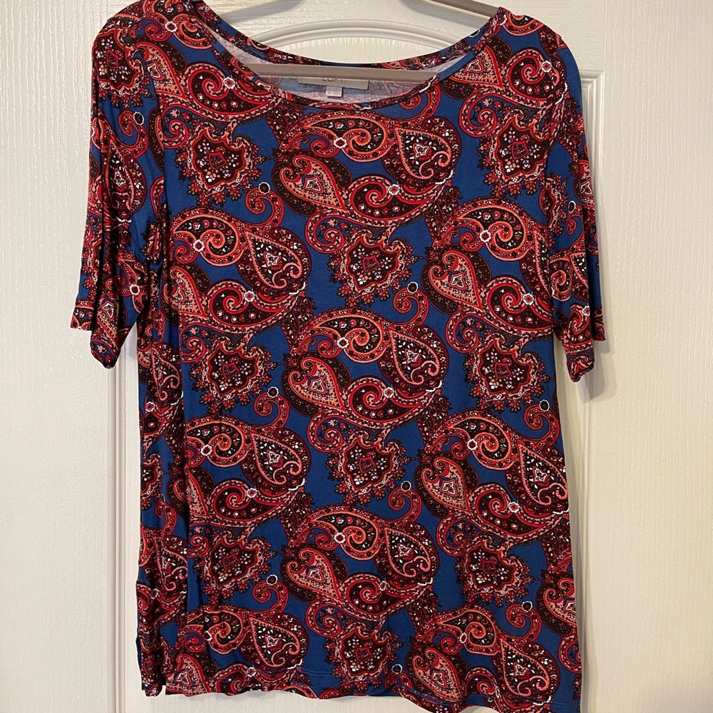 LOFT Red and Blue Paisley Print Top.  Size Medium.